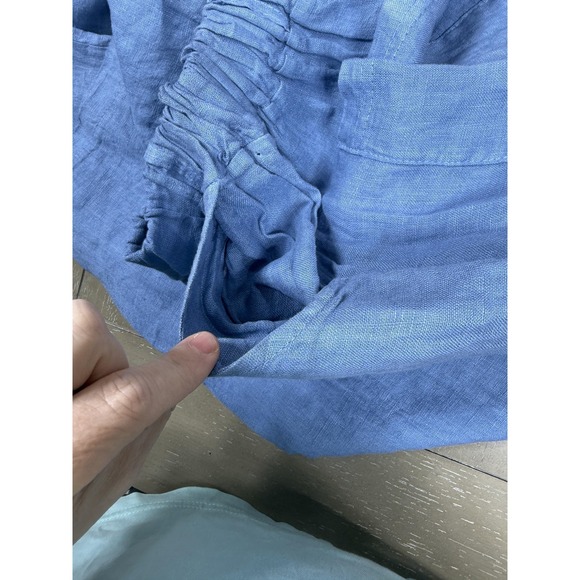Pro Lino Pants Womens Medium Blue Linen Straight Leg Elastic Waist Made Italy - Picture 10 of 11
